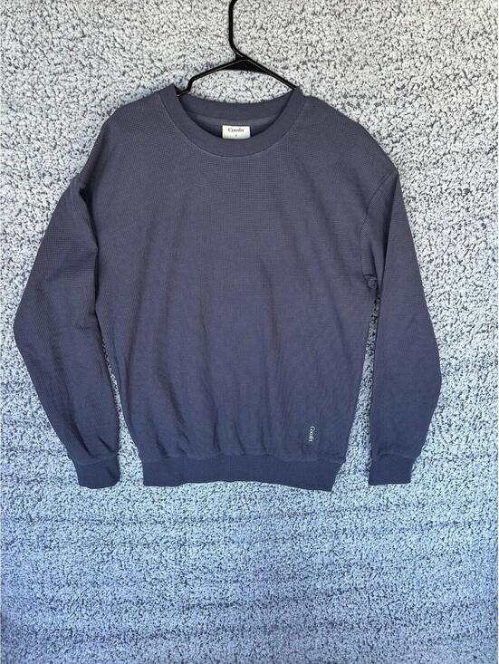 Comfrt Tops - Comfrt Waffle Knit Sweatshirt Dark Gray/Blue Crewneck Oversized Pullover S